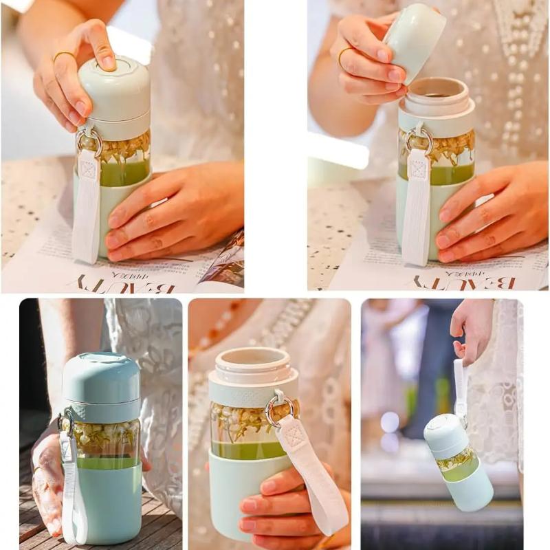 360ml Borosilicate Glass Coffee Cup Mini Quick-Open Portable Glass Mug Filtered Water Bottle for Travel and Sports