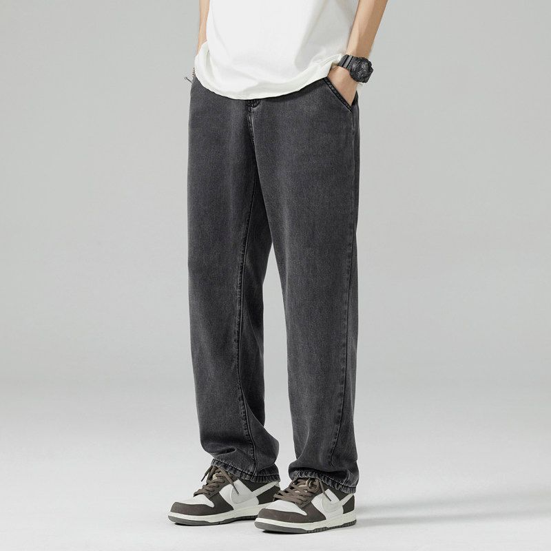 Foreign Trade Clearance Lyocell Straight-Leg Jeans for Men, Summer Thin Tencel Cool-Feel Loose Casual Drapey Long Pants