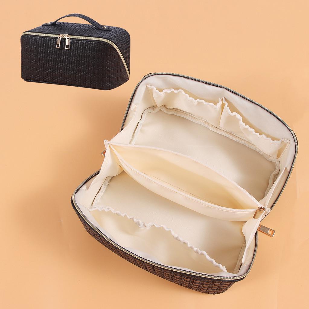 Large Capacity Geometric Pattern Pu Leather Cosmetic Bag Waterproof Travel Makeup Pouch Urban Minimalist Style StyleE