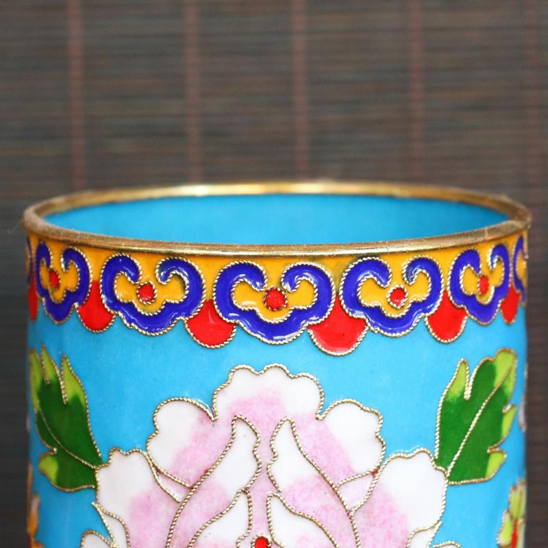 5" Old Chinese Copper Enamel Handmade Flower Exquisite Brush Pots Collect Gift