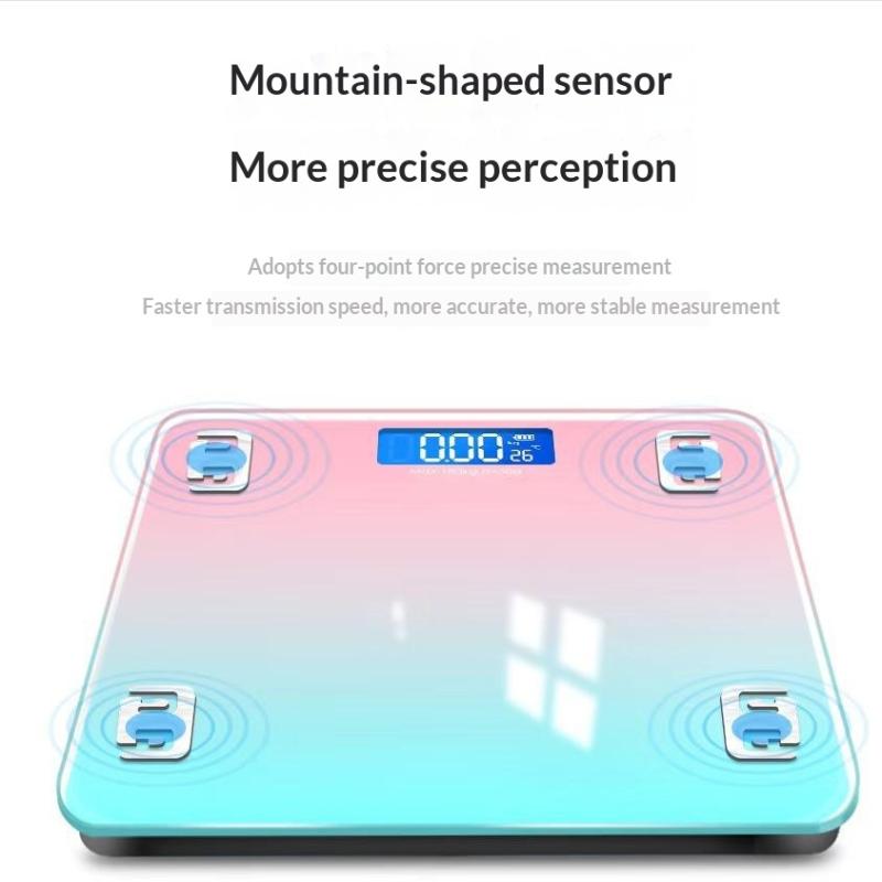 Smart Electronic Health Scale Tempered Glass Surface Lcd Digital Display Gradient Color Multiple Colors Digital Weighing Scale