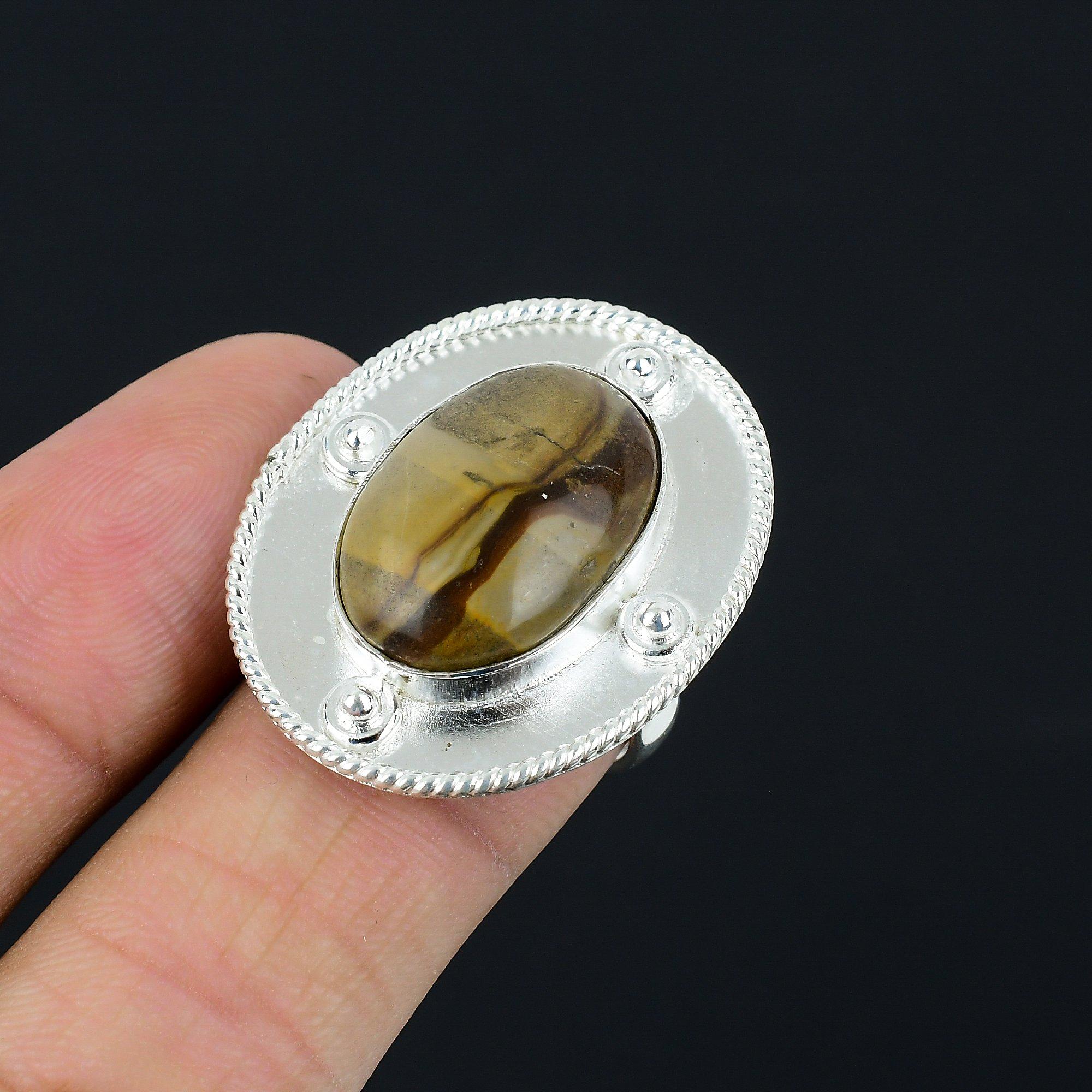Friendship Day Sale Natural Coffee Bean Jasper 925 Silver Promise Ring Size 8 8