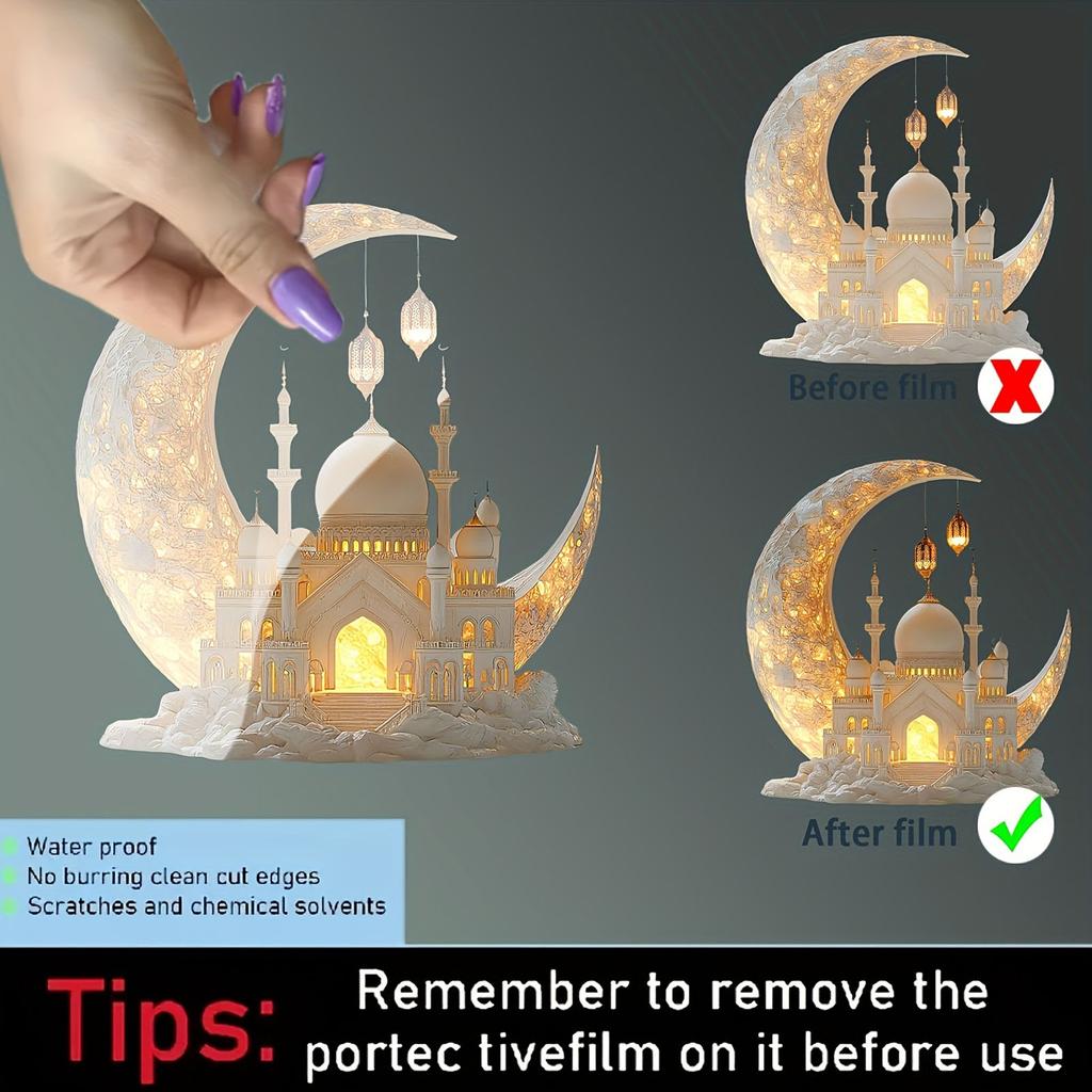 Ramadan Eid Mubarak Ornaments Multi-Purpose 2D Acrylic Desktop Ornament Moon Light Tabletop Decorations for Muslim Festival
