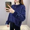 Fleece žinylkový svetr s výstřihem kravata Mašle s dlouhým rukávem pletený svetr jednobarevný volný oversized svetr