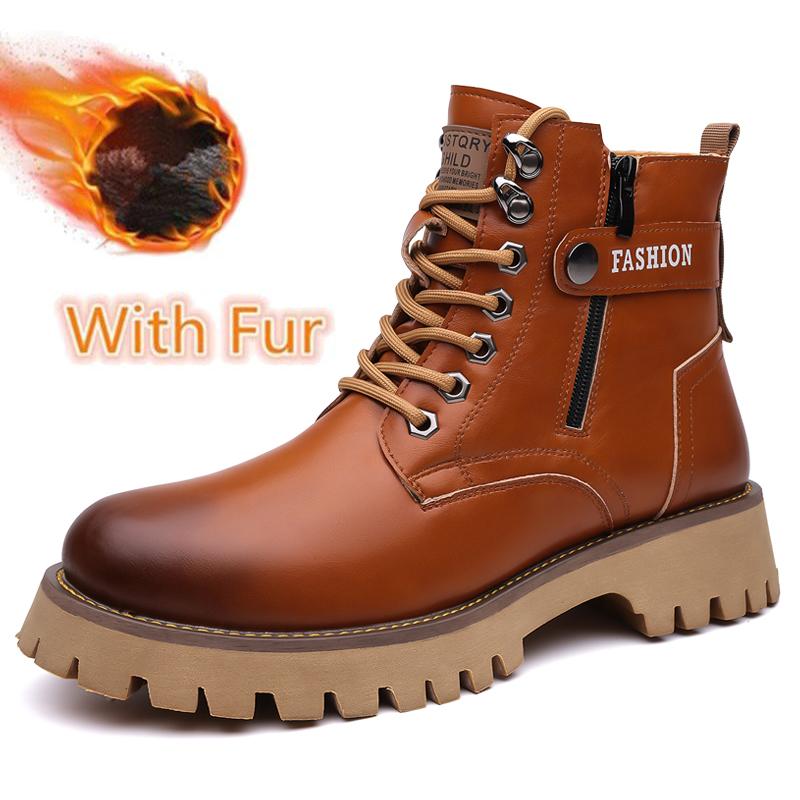 High Quality Classic Leather Men Winter Boots Fashion Genuine Leather Man Ankle Boot Lace-Up Outdoor Motorcycle Boots Walk Shoes