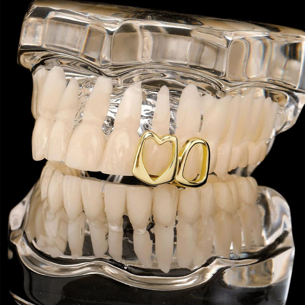 1/2pcs Rhinestone Hollow Heart Tooth Grillz Hip Hop Dental Grills Wearable Tooth Jewelry Daily
