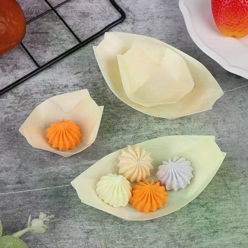50Pz Piatto a Barca Monouso in Legno, Vassoio da Portata per Sushi, Insalata, Dessert