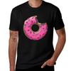 Unisexs Cotton Short Sleeve Tshirt With Fun Bitten Pink Glazed Donut Print Casual Summer Graphic Tee For Daily Wear