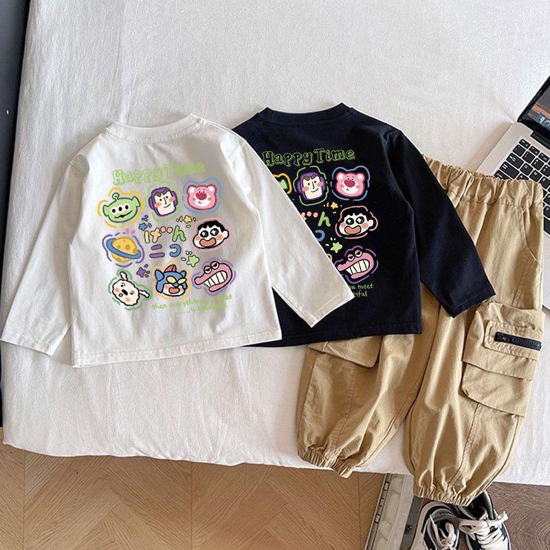 Spring Autumn New Cotton Cartoon Print Kids Long Sleeve T Shirt Boys Girls Casual Versatile Trendy Top