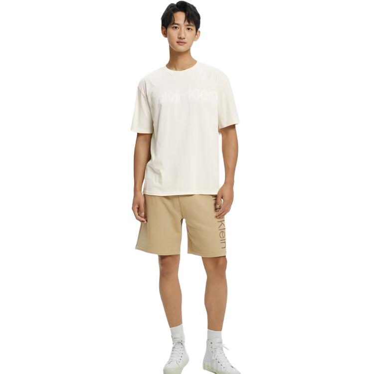 Calvin Klein Logo Print Loose Fit Round Neck Casual T-Shirt Men Tops Ivory 40HM890-100