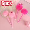 6pcs Furry Pom Ballpoint Pen Point Office School Supplies for Writing Comfortable Grip Stationery School Office Supplies Student Prize Gift Writing To