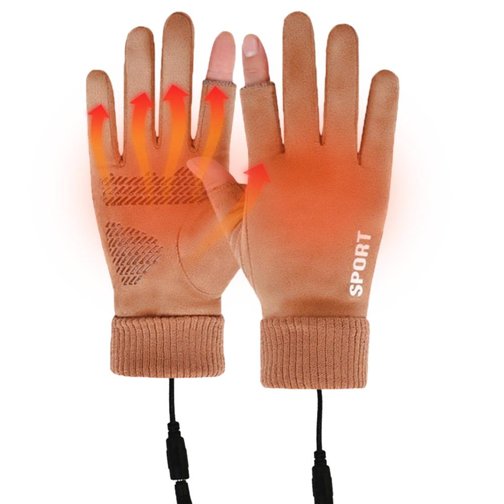 Touch Screen Electric Heated Hand Warmer Non-Slip USB Rechargeable Heated Motorcycle Gloves 2 Finger Heated Gloves for Women Men