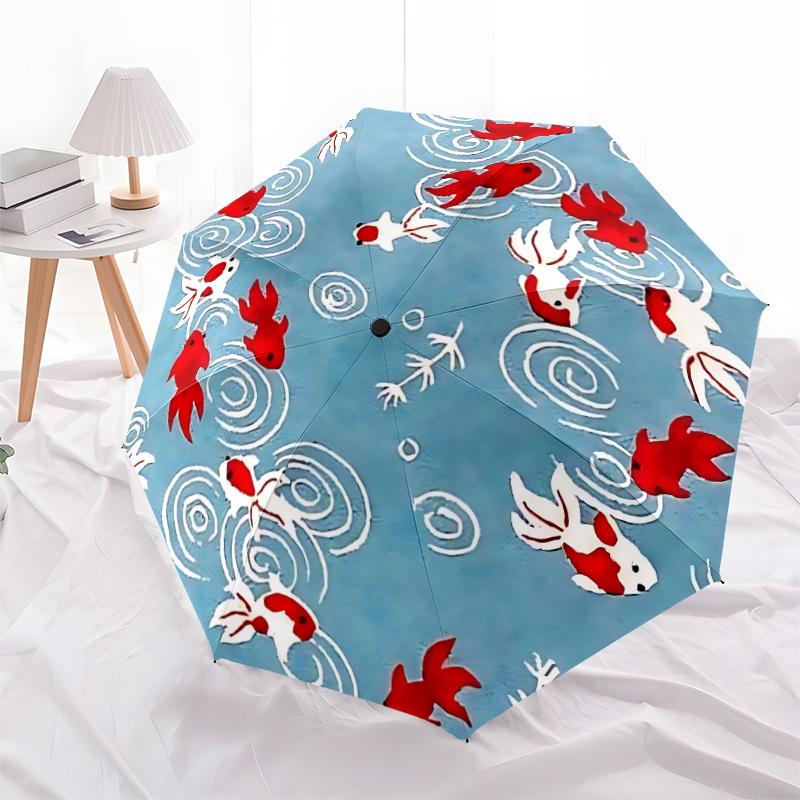 1pc Goldfish Print Automatic Folding Umbrella & Self-Folding Canopy - Heavy-Duty 8-Rib Iron Frame, Birthday, Valentine's Gift yy251231057