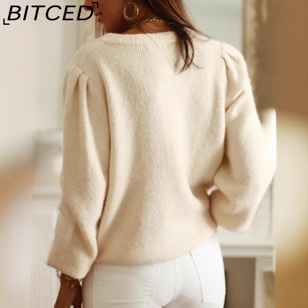 Elegancki damski kardigan dzianinowy BITCED na jesień/zimę z szydełkowym sznurowaniem, długim rękawem i jednorzędowym zapinaniem na guziki