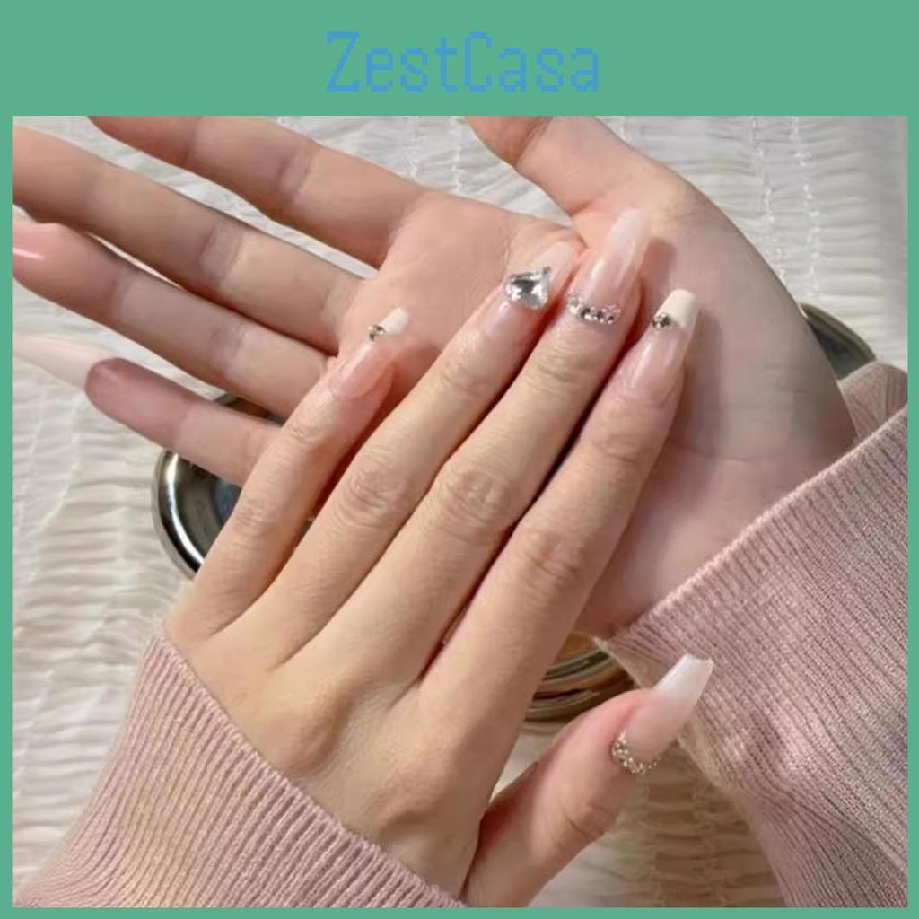 Romantic Ice Clear French Wearable Flash Drilling Milky White Pure Handmade Wholesale Nail Art