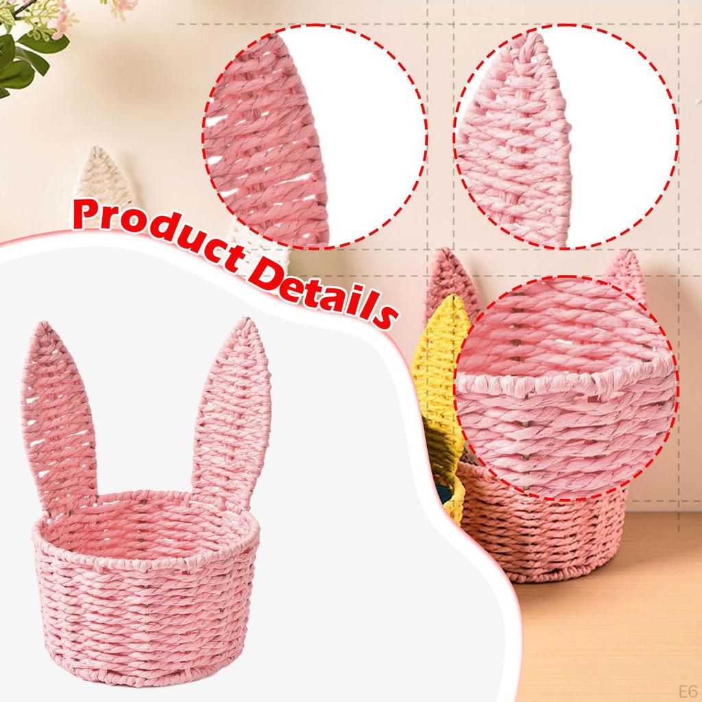 Easter Bunny Ear Woven Basket Organizer, Sturdy Decorative Paper Rope Design, Creative, Portable,