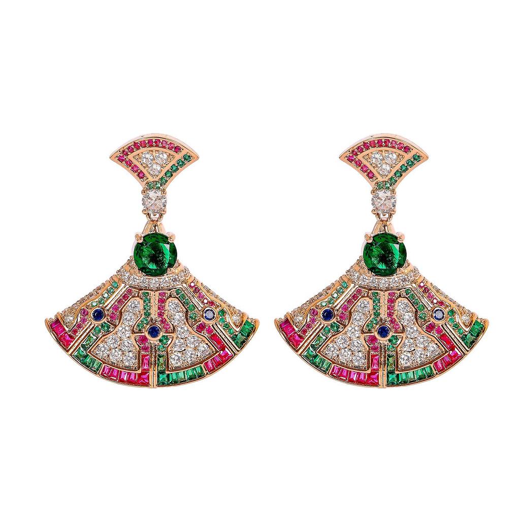 Trendy Winter Geometric Fan S925 Sterling Silver Zircon Earrings & Necklace Set for Women