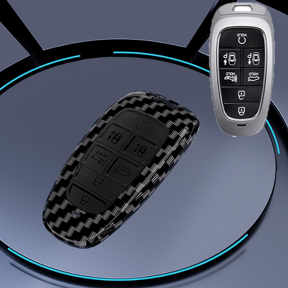 Carbon Car Key Cover Auto Shell Fob Case Keychain for Hyundai Santa Fe Tucson 2022 NEXO NX4 Atos Solaris Prime 2021