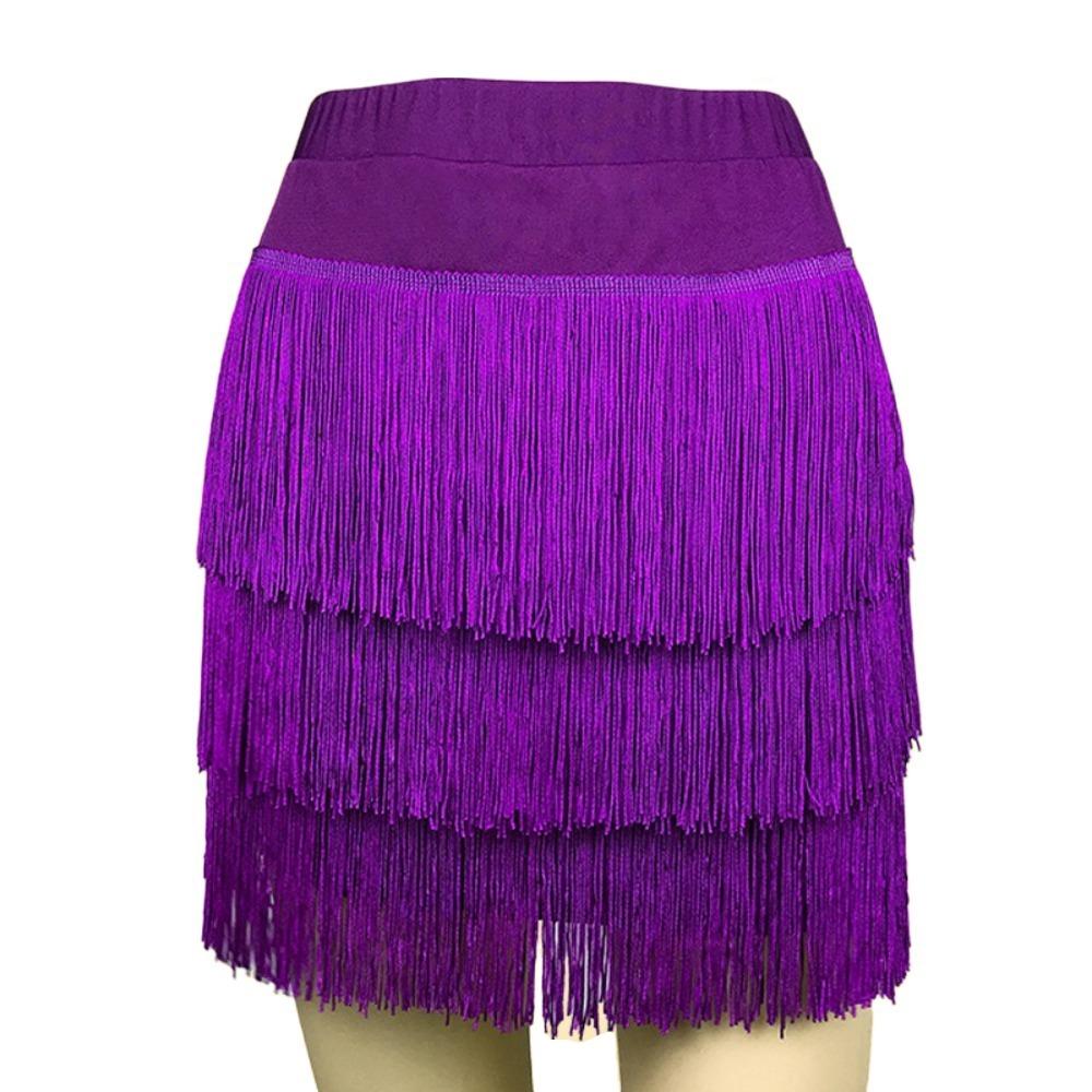 

Short Ballroom Dance Skirt Tassel Samba Dance Skirt Fashion Performance Costume for Women XXL фіолетовий