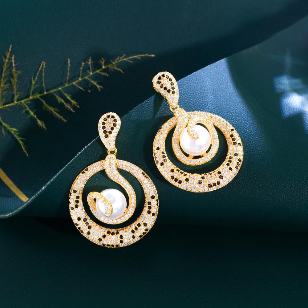 Серьги-гвоздики Французский Легкий Люкс Тяжелая Промышленность Полностью Алмазные Ретро Жемчужные Спиральные Серьги Кольца с Микро-Инкрустацией Цирконами