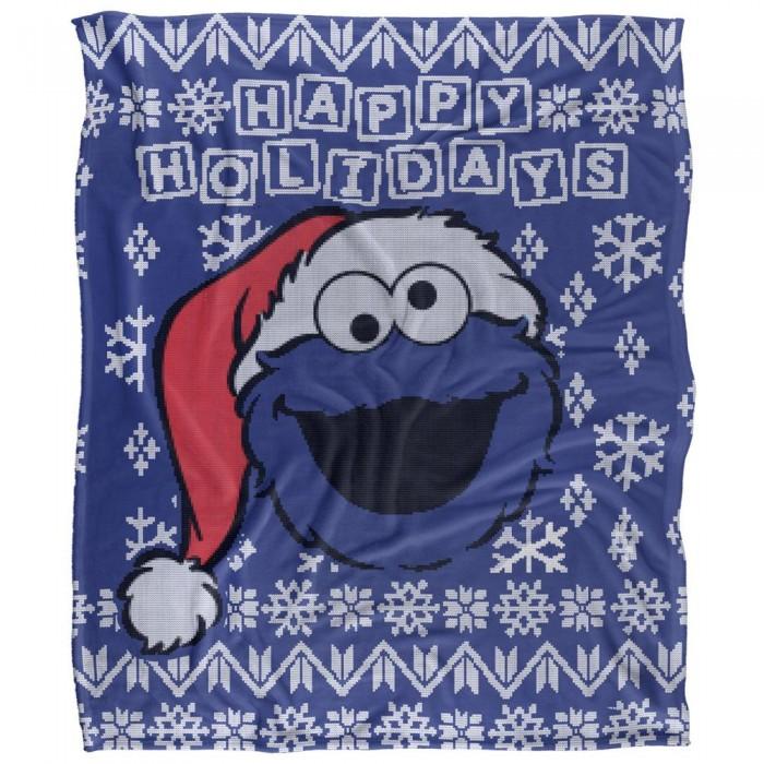 Sesame Street Silky Christmas Sweater Cookie Monster Supersoft Blanket