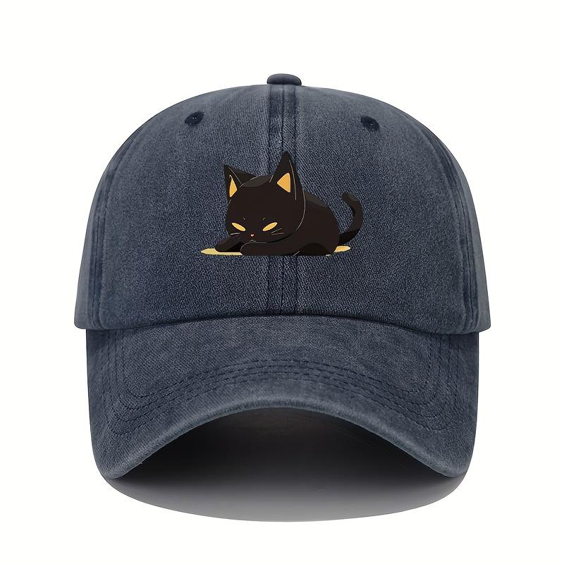 Retro Style Black Cat Printed Baseball Cap with Adjustable Sun Protection, Suitable for All Seasons, Casual Headwear