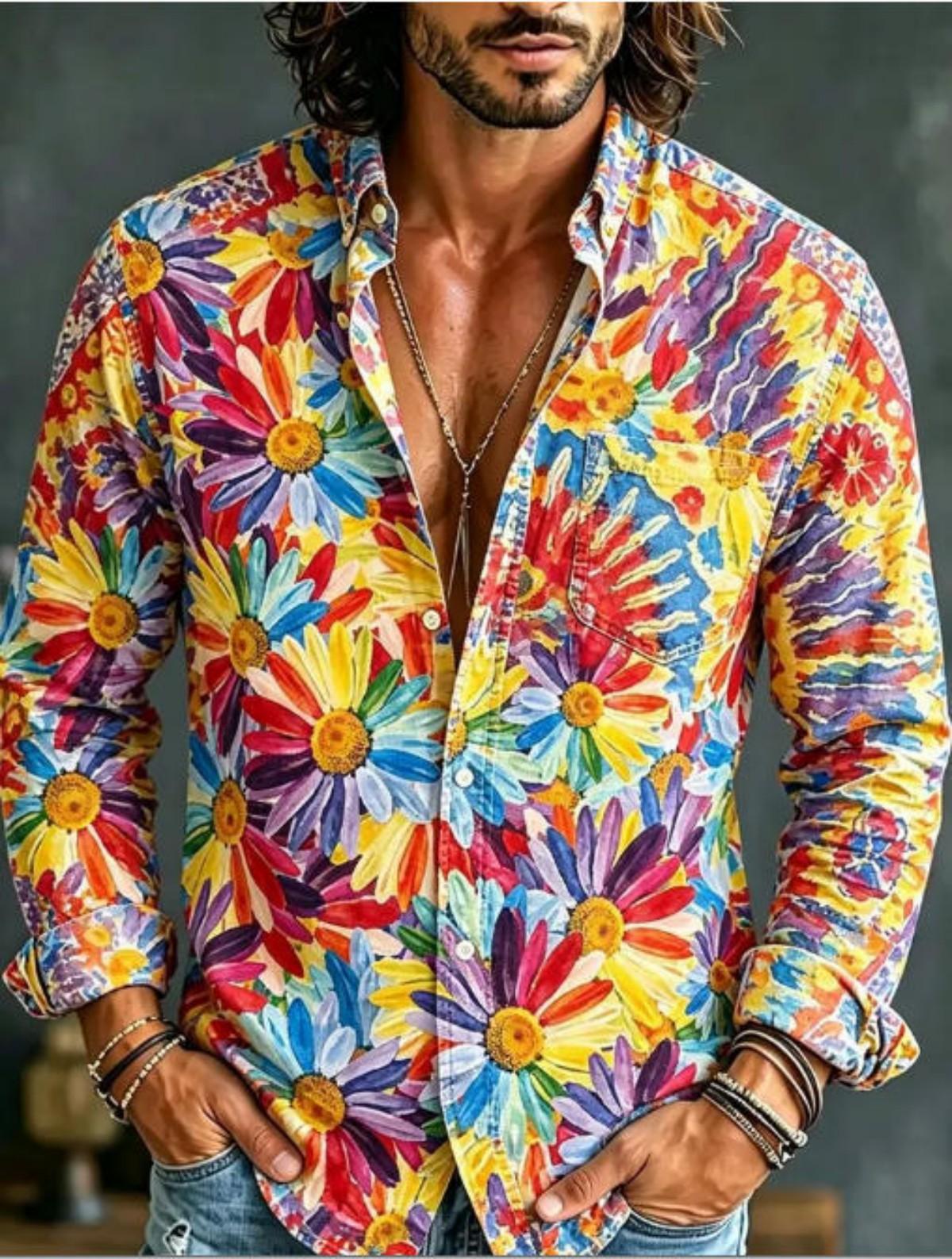 Unverzichtbar! Psychedelisches Wirbelmuster Langarmhemd für Herren S red