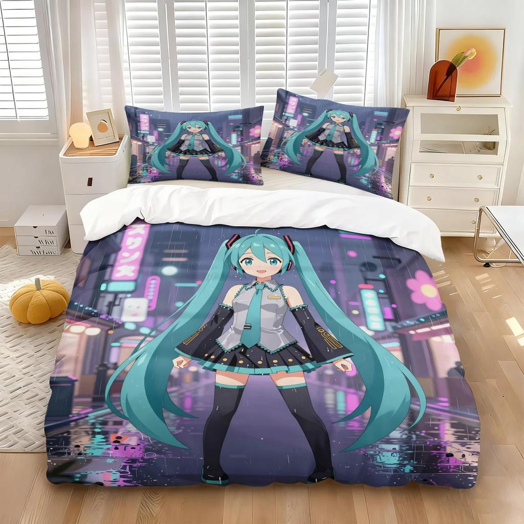 3D Print Japanese Cartoon Kawaii H-Hatsune M-Miku Bedding Set 2/3piece Duvet Cover Pillowcase for Teen Girls Room Decor Gifts