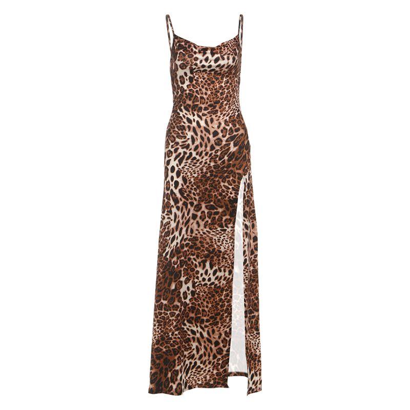 

# Sisjuly# Wild Country Mobwife Sexy Gyaru Leopard Print Print High Slit Sling Dress Women