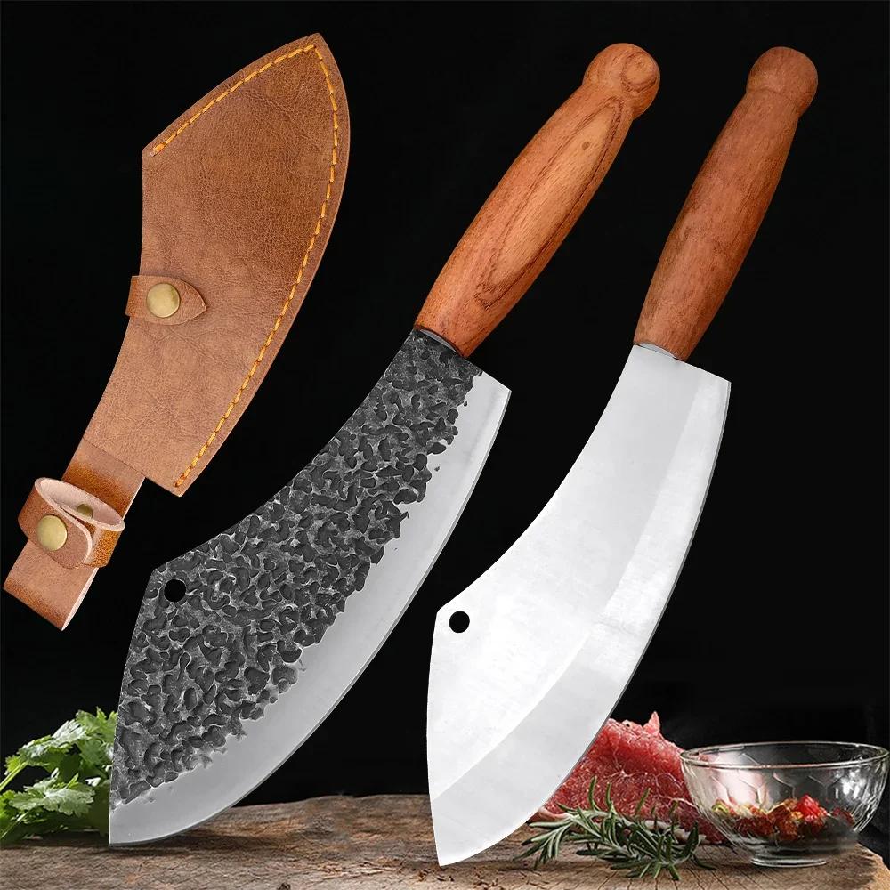 Kitchen Knives Hand Forged Blade Wood Handle Chef Cooking Utility Slicing Knife Cleaver Meat Chop Vegetable Butcher Boning Knife