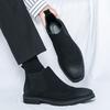 Fashion Men Chelsea Boots Faux Suede Block Carving Low Heel High Top Business Casual Boots Comfortable Breathable Men Boots