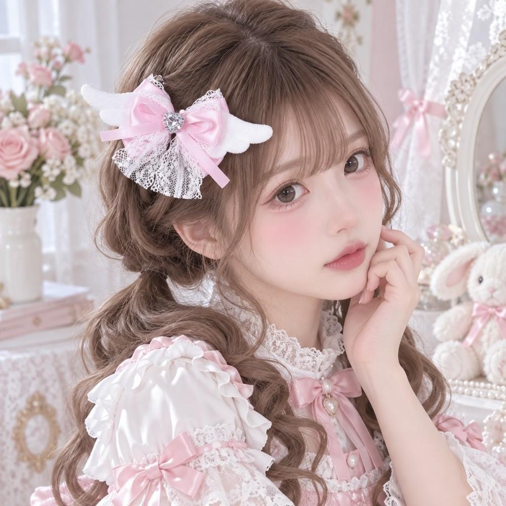 Lace Trim Lace Bow Hair Clip Angel Wings Lolita Hair Accessories Gothic Hairpin for Girls