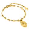 Virgin Mary Rosary Bracelet for Women, 18K Gold Plated Beads Chain Stainless Steel Bracelets, Religious Cross Pray Jewelry