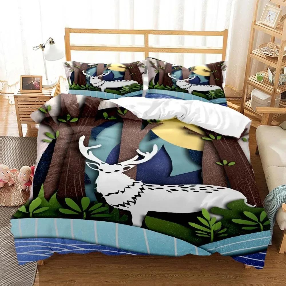 Forest Deer Digital Comfortable Duvet Quilt Cover Pillowcase Bedding Set Children Bedroom Decoration Home Textile
