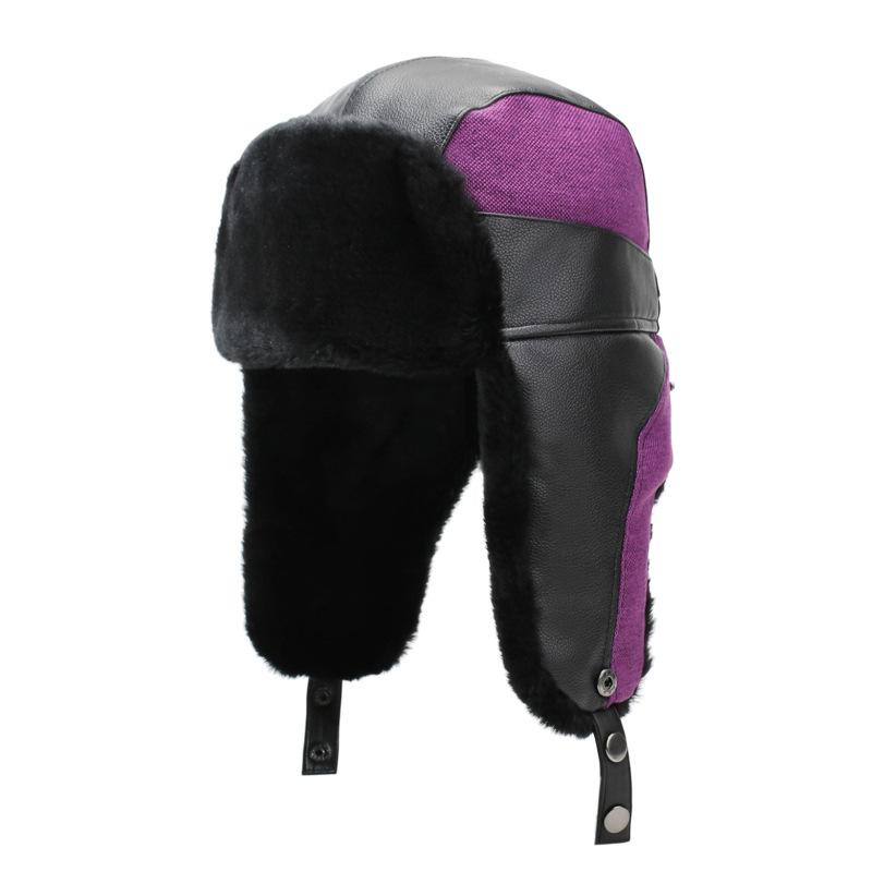 

Зимняя ПУ шапка-ушанка Мужская уличная ветрозащитная, морозостойкая лыжная шапка Теплая хлопковая шапка с толстым флисом фиолетовый