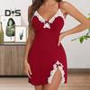 Lady Summer Nightdress Backless Deep V Neck Sleeveless Sleepwear Lace Trim Split Hem Spaghetti Strap Nightie Bedroom Honeymoon Wedding Night Slip