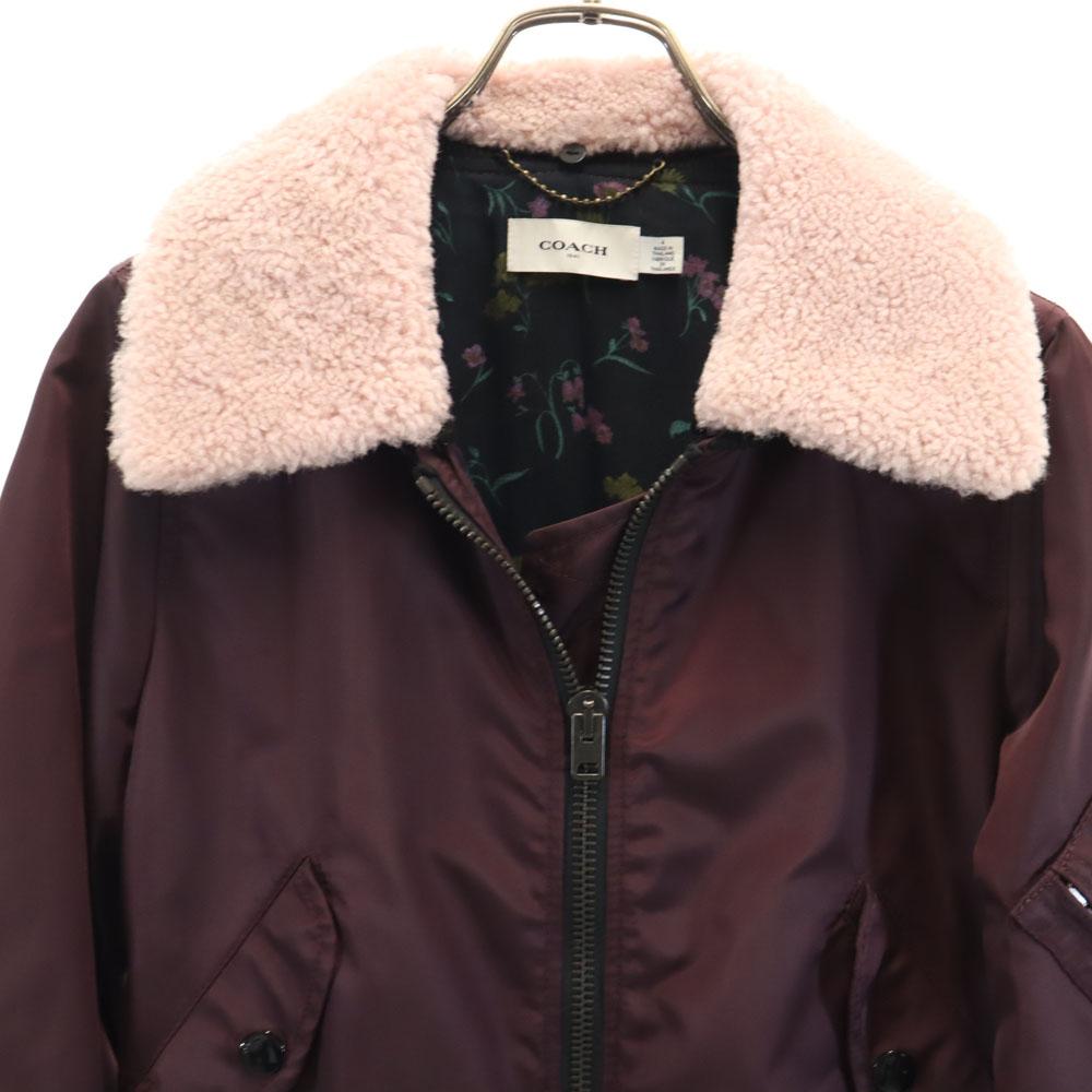 COACH With fur Nylon jacket 4 wine-red MA-1 bomber jacket Women Used
