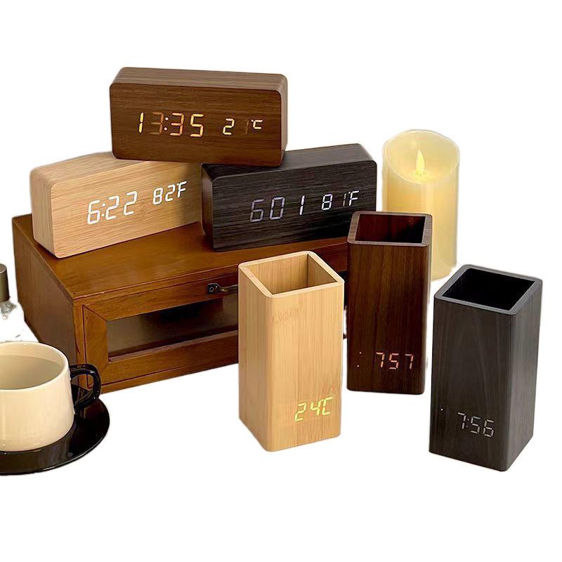 Creative Wooden Alarm Clock Simple Retro Clock Silent Luminous Student Bedside Multifunction Nordic Station Clock Electronic Clock