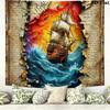 Pirate Ship Art Wall Tapestry Aesthetic Wall Hanging Printed Fabric Blanket Decorative Tapestries for Bedroom Living Room Home Decor