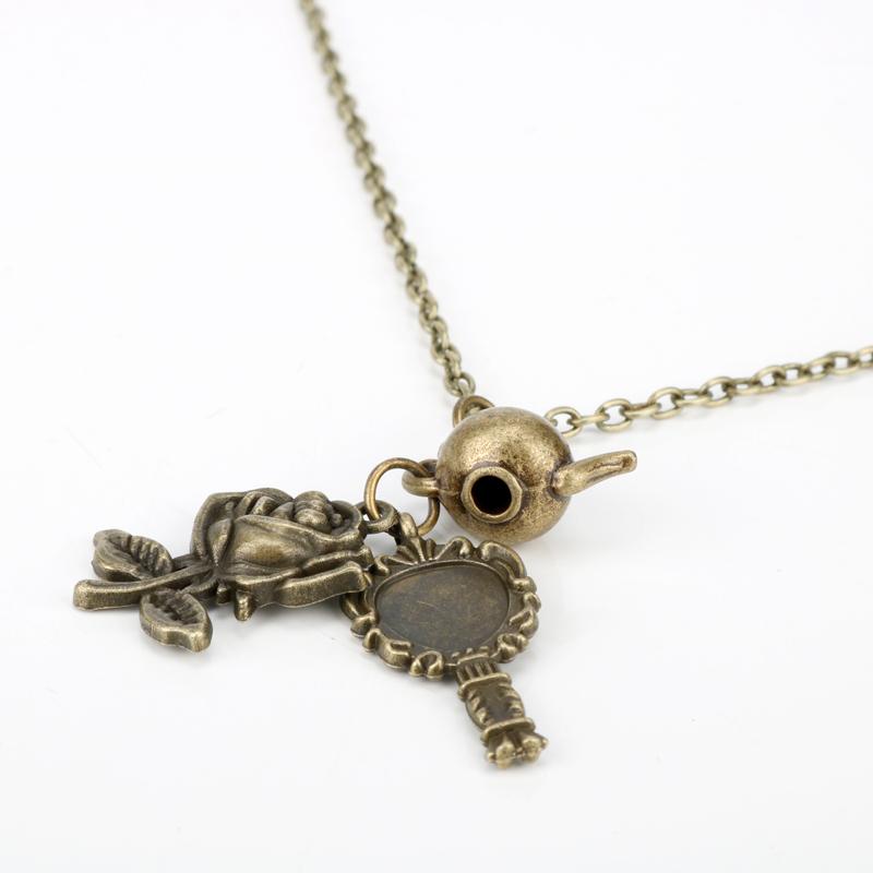 Movie Jewelry Magic Flower Necklace Rose Book Pendant His Beauty/Her Beast Valentines Day Fairy Tale Victorian Gift