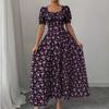 Ruffle Edge Dress Women Puff Sleeves Printed Slim Fit Spring Summer Size S-XXL