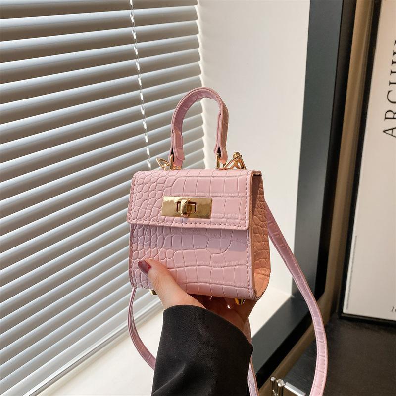 2025 New Women's Bag European and American Trend Women's Bag PU Bag Shoulder Messenger Bag Solid Color Crocodile Pattern Small Square Bag