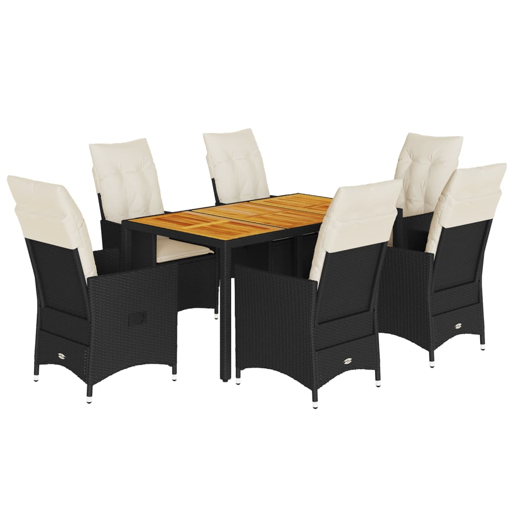 Vidaxl 7-Cz. Garden Furniture Set With Cushions, Black, Poly Rattan