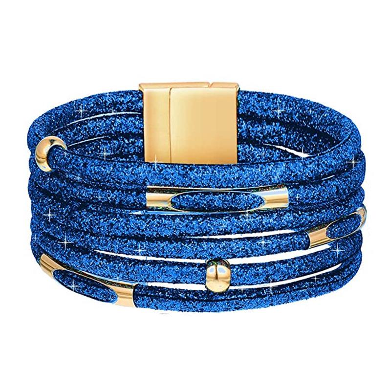 Leopard Print Magnetic Buckle Leather Bracelet: Alloy Beaded Cord with Copper Tube