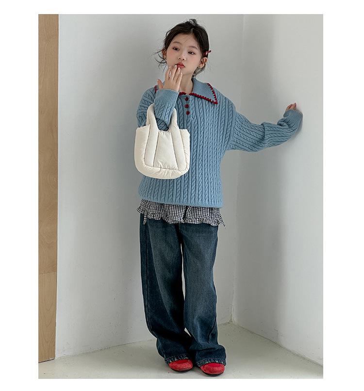 Mädchen 2025 Fleecegefüttertes Pullover- & Jeans-Set - Stilvolles Herbst-/Winter-Outfit für große Kinder