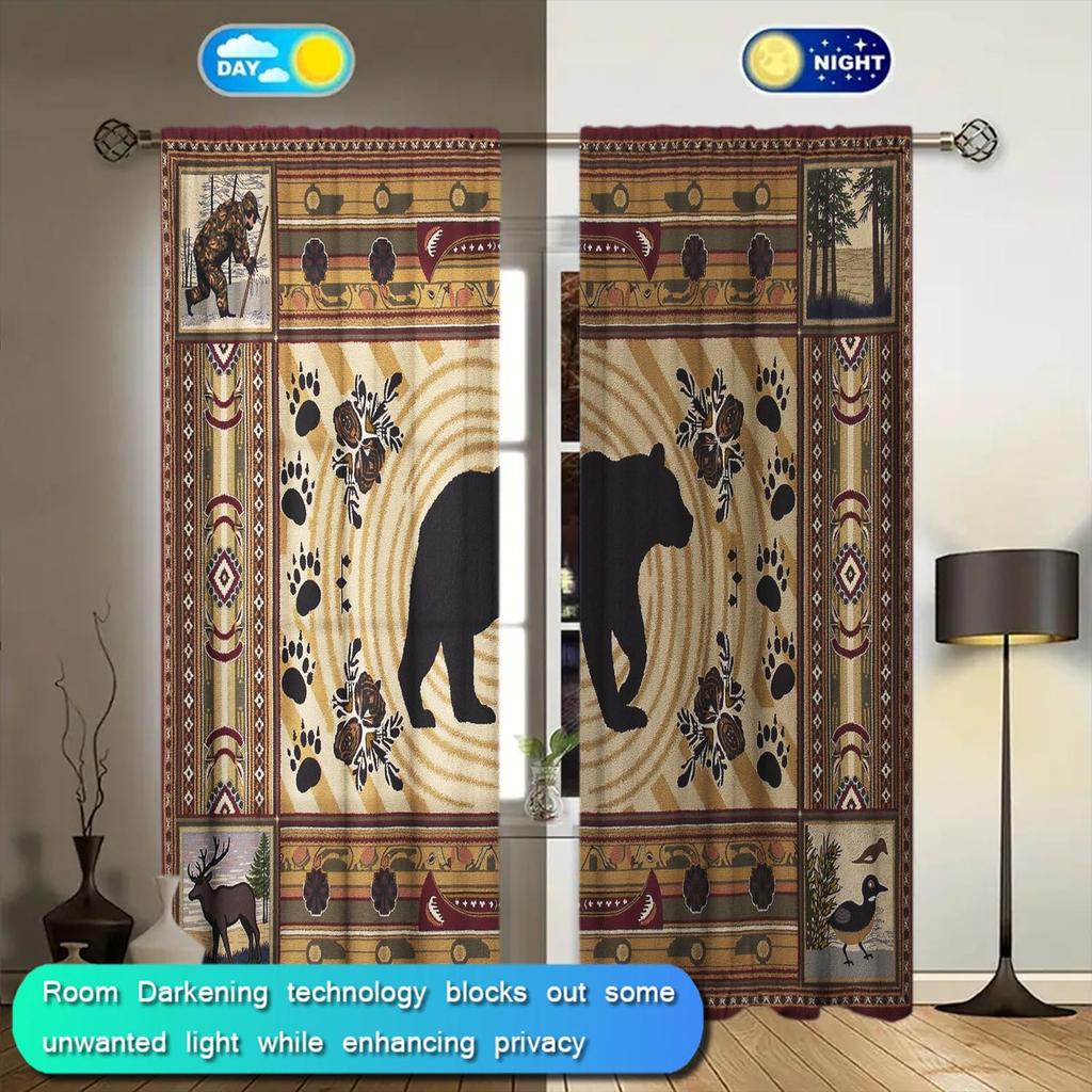 Panels American Country Bear Patterned Curtains Versatile Design Suitable Any Style Creating Peaceful Living Space Curtain Made Of Polyester Washable