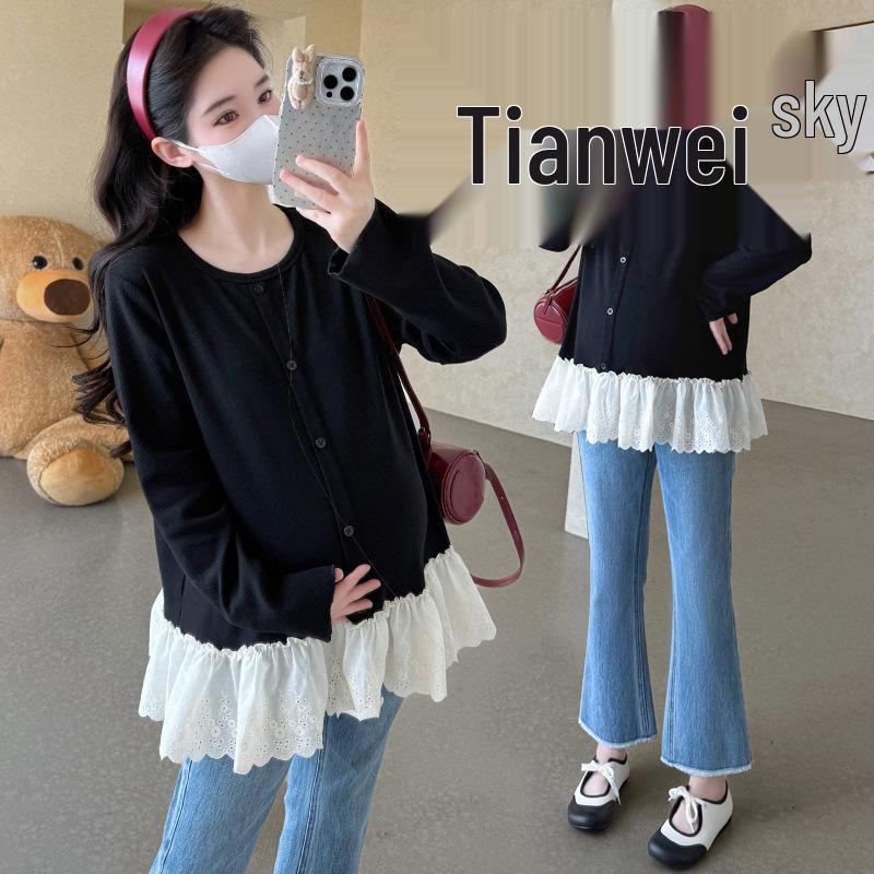 Spring 2026 Maternity Casual Lace Patchwork T-shirt L