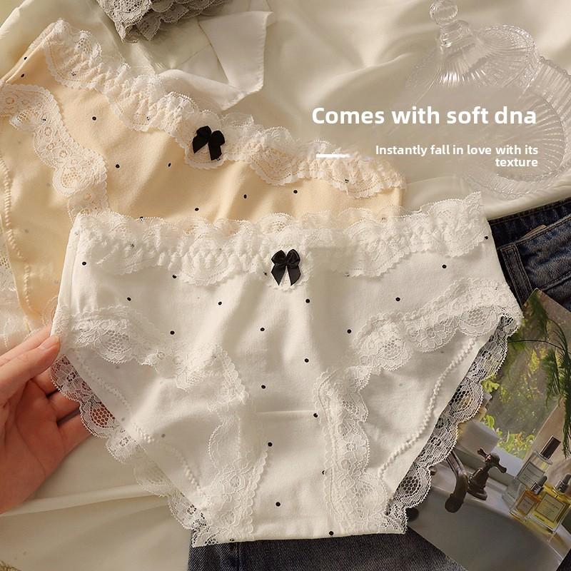 Damen Frühlings- und Herbst-Spitzen-Baumwolle 10A Antibakteriell Hautfreundlich Atmungsaktiv Mittelbund Slip