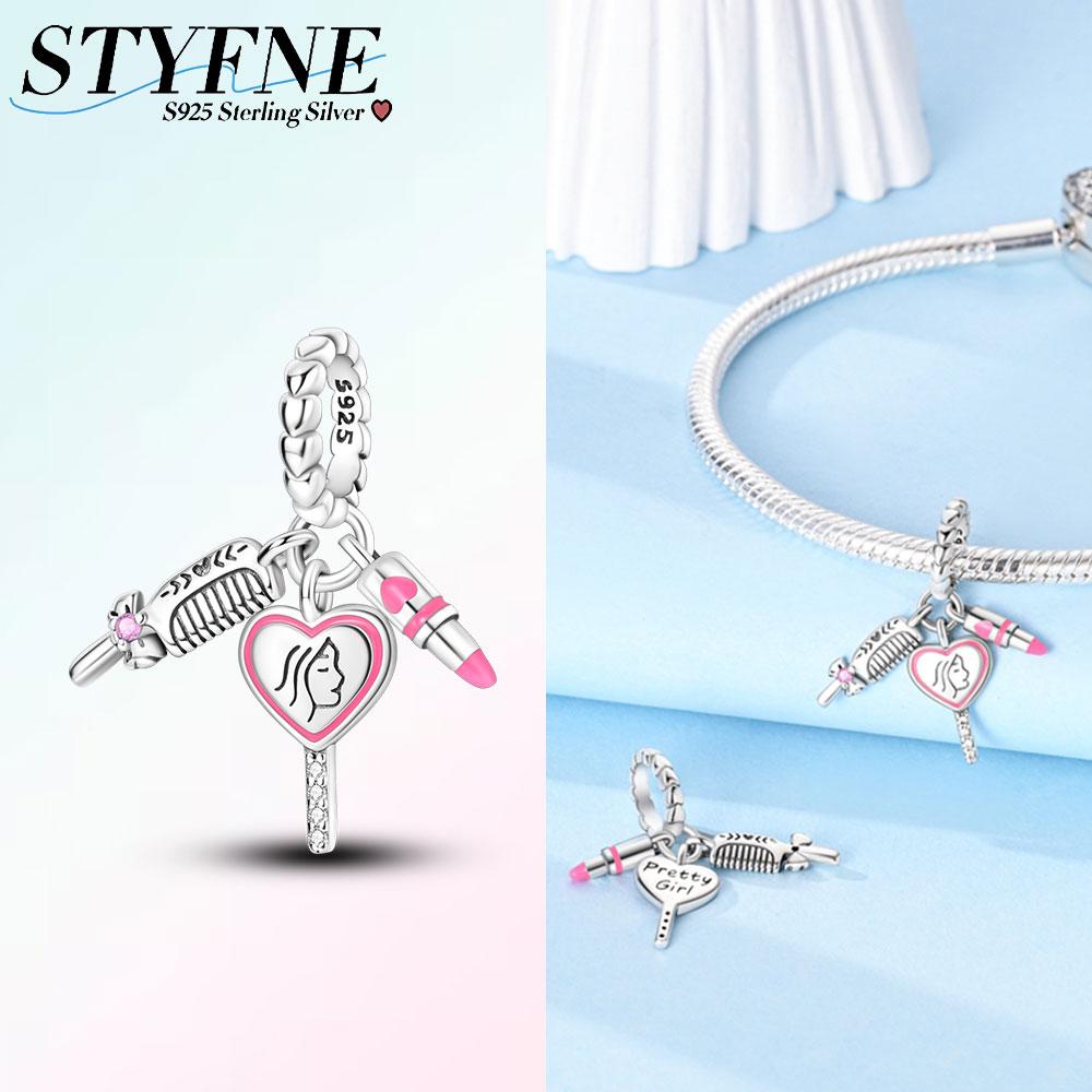 

Charms Copper Pink Comb Mirror Lipstick Pendants Fit Plata Original Bracelets Women Jewellery Making Fine Gifts