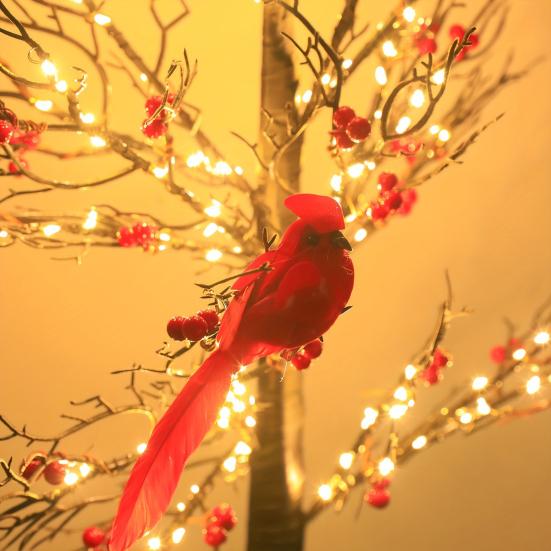 LED Vintage Glowing Tree with Cardinals Battery Operated Twinkle Trees Lamp with Lighted Branches Christmas Halloween Decorations